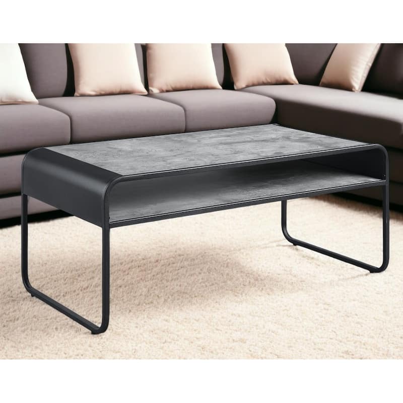 HomeRoots 42" Gray and Black Concrete And Metal Sled Coffee Table With Shelf - 42' X '18' X '22 - Gray