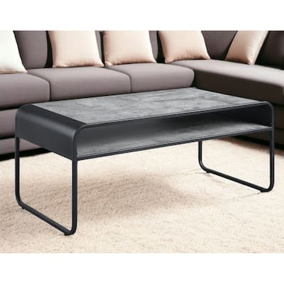 HomeRoots 42" Gray and Black Concrete And Metal Sled Coffee Table With Shelf - 42' X '18' X '22