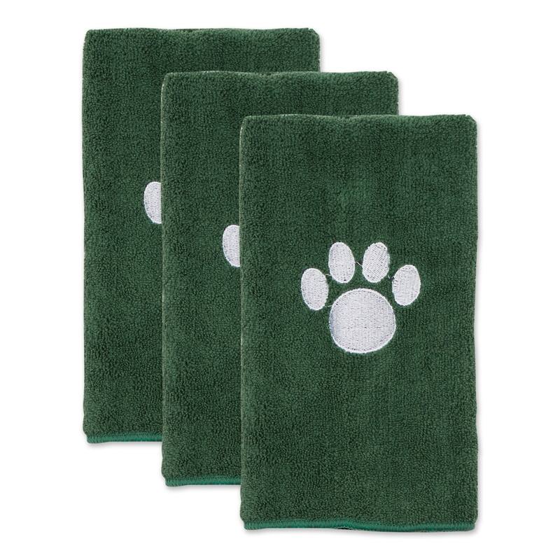 Embroidered Paw Small Pet Towel Set of 3 - Hunter Green