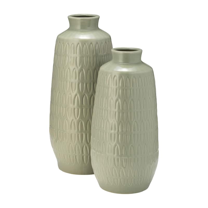 Sagebrook Home Ceramic Vase Carved Design Decorative Light Colored Table Vase for Home or Office Decor