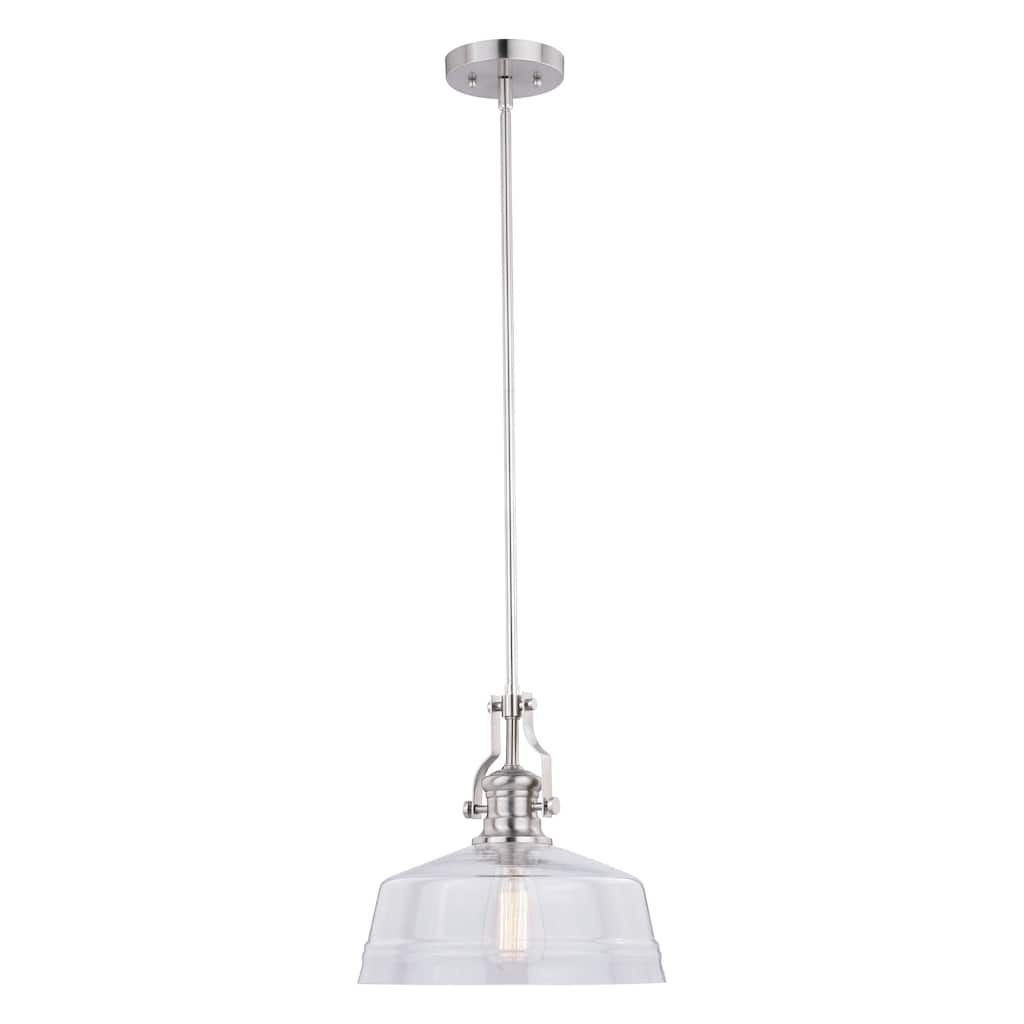 Beloit 1 Light Satin Nickel Farmhouse Pendant Clear Glass - 12-in W x 20.25-in H x 12-in D