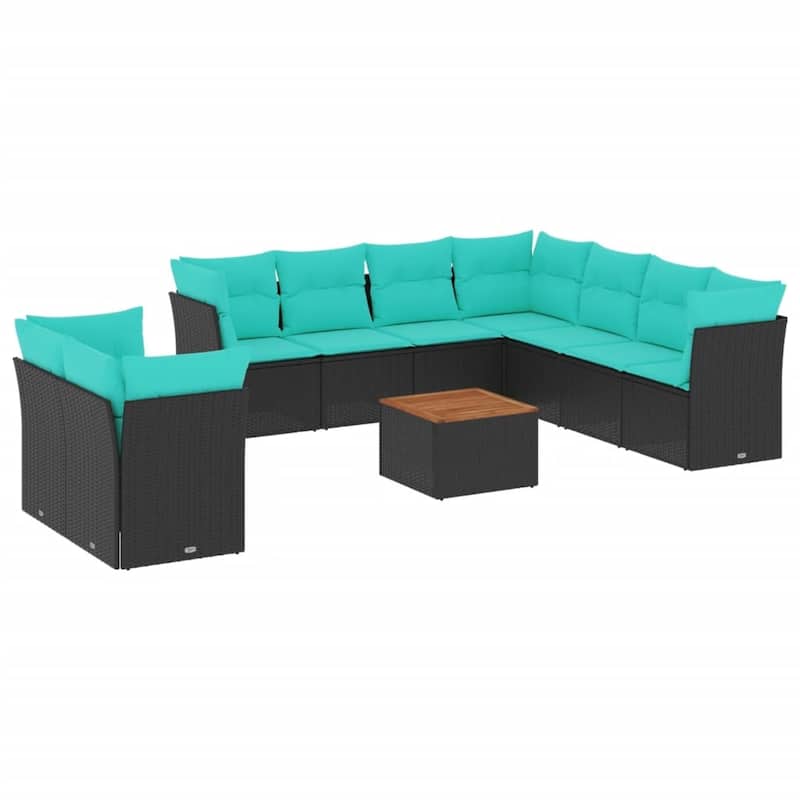 vidaXL Patio Sofa Set with Cushions Outdoor Furniture 10 Piece Poly Rattan - 24.4" x 24.4" x 27.2"