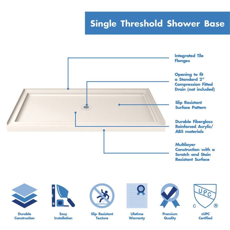 DreamLine SlimLine 32 in. D x 54 in. W x 2 3/4 in. H Single Threshold Shower Base - 32" x 54"