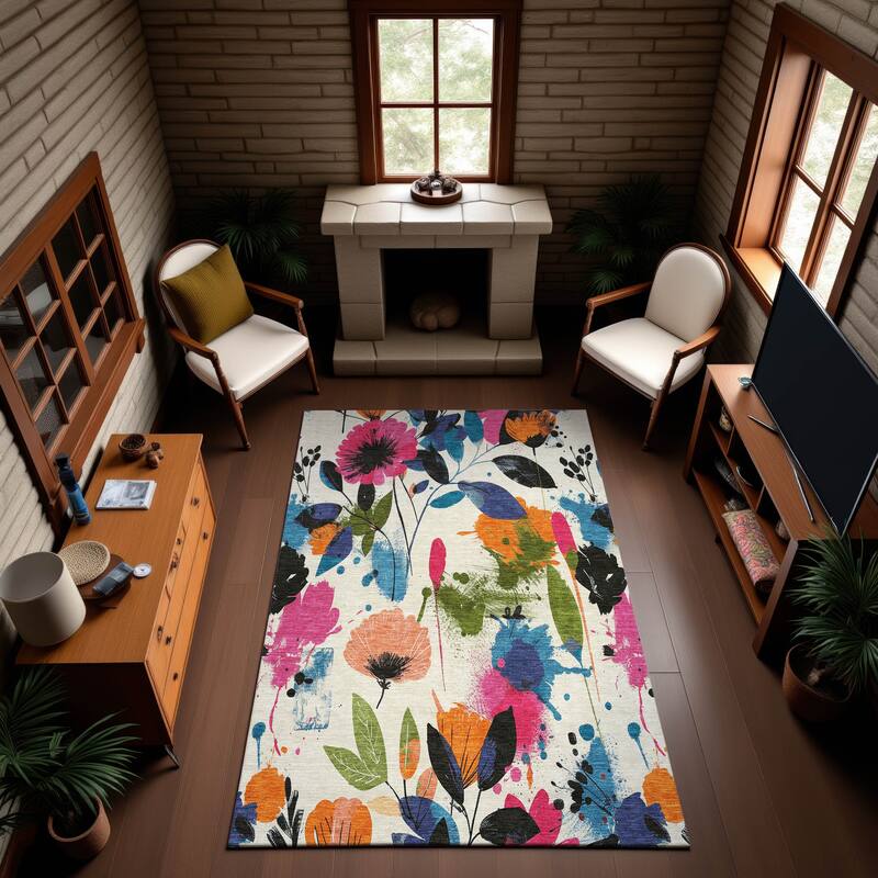 Premium Washable Super Soft Floral Mayfield Rug - Ivory - 9' x 12'