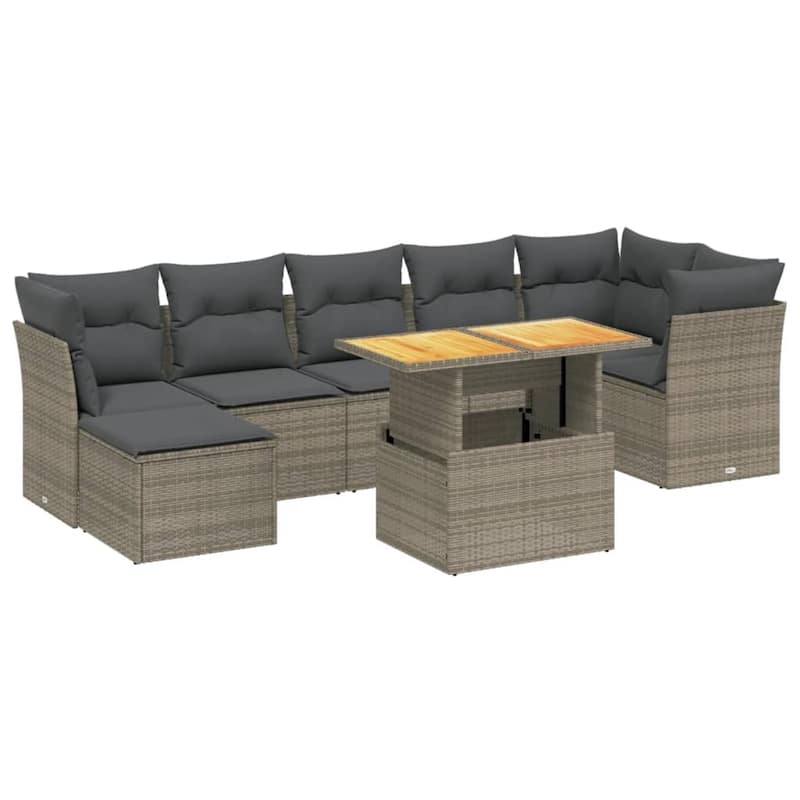 vidaXL Patio Sofa Set with Cushions Outdoor Furniture 8 Piece Poly Rattan - 21.7 x 39.4 x 28.7 in