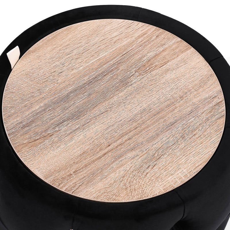 Adeco Round Storage Velvet Ottoman Removable Wooden Lid Coffee Table