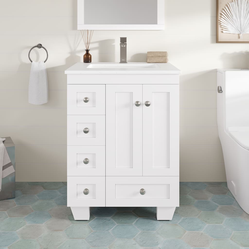 Eviva Acclaim Single Sink Bath Vanity with Carrara Quartz Top and Undermount Porcelain Sink