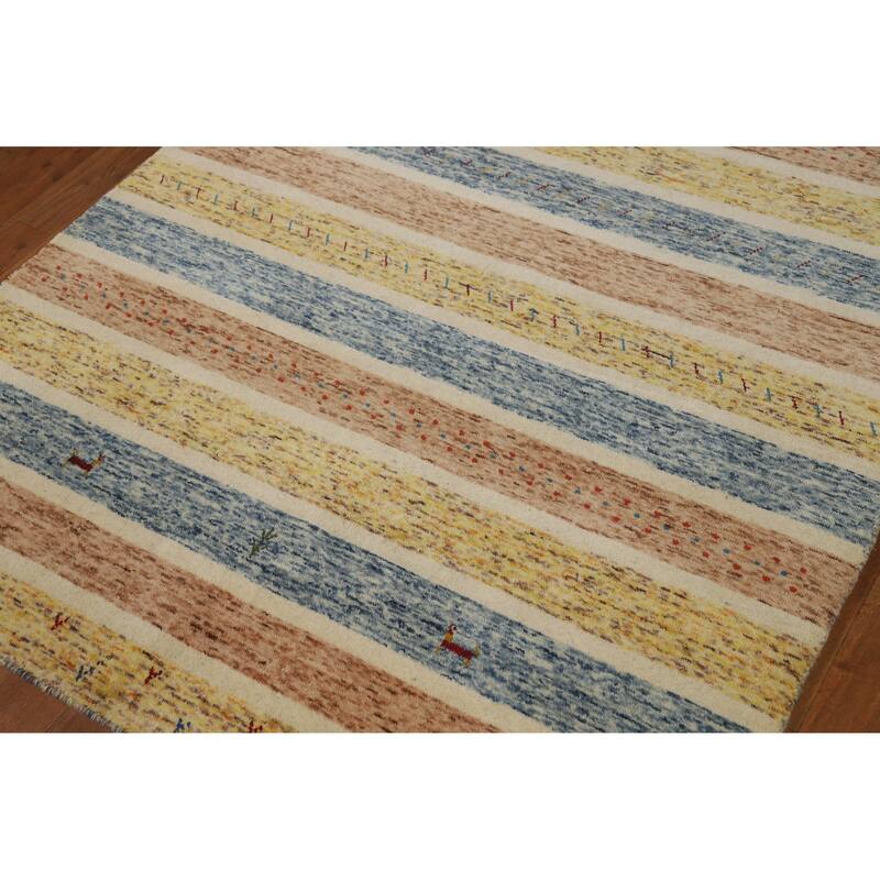 Hand Knotted Oriental 100% Wool Carpet Tribal Animal Pictorial Multi-Colored Gabbeh Area Rug - 5' 9'' X 4' 0''
