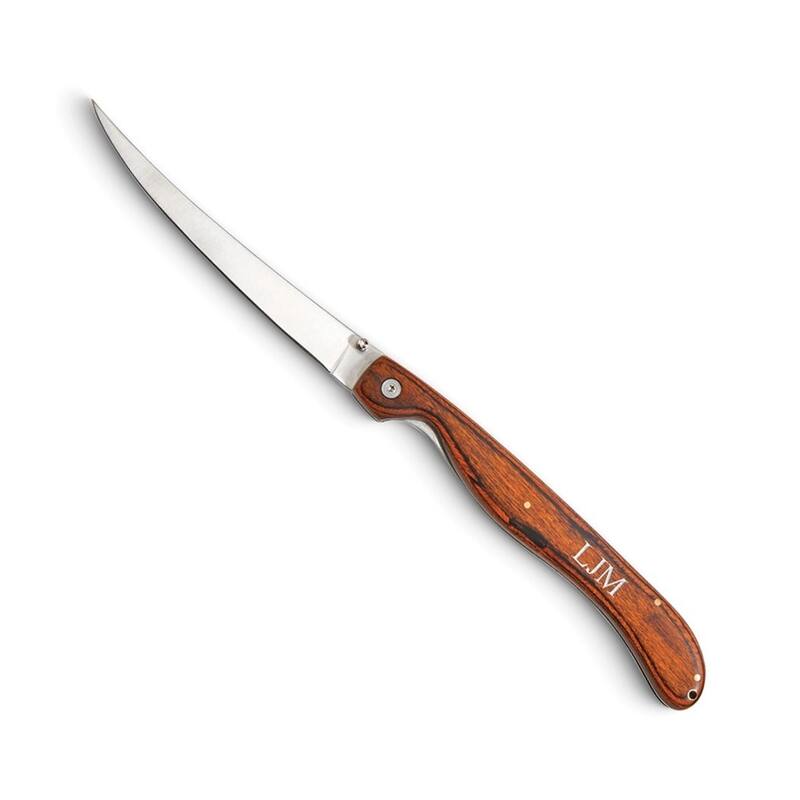 Curata Stainless Steel Locking Blade with Birchwood Handle Fillet Knife with Nylon Storage Pouch - Silver