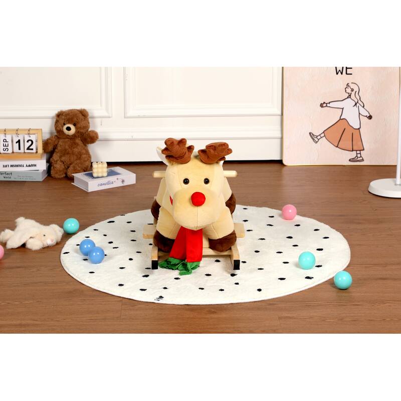 Anmytek Rocking Christmas Deer Toy Plush Interactive Toddler Rocker with Sound Motor Skills Gift