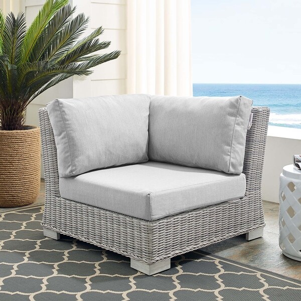 Outdoor Patio Furniture Espresso Brown Wicker Sofa Left Corner Chair Light Beige 