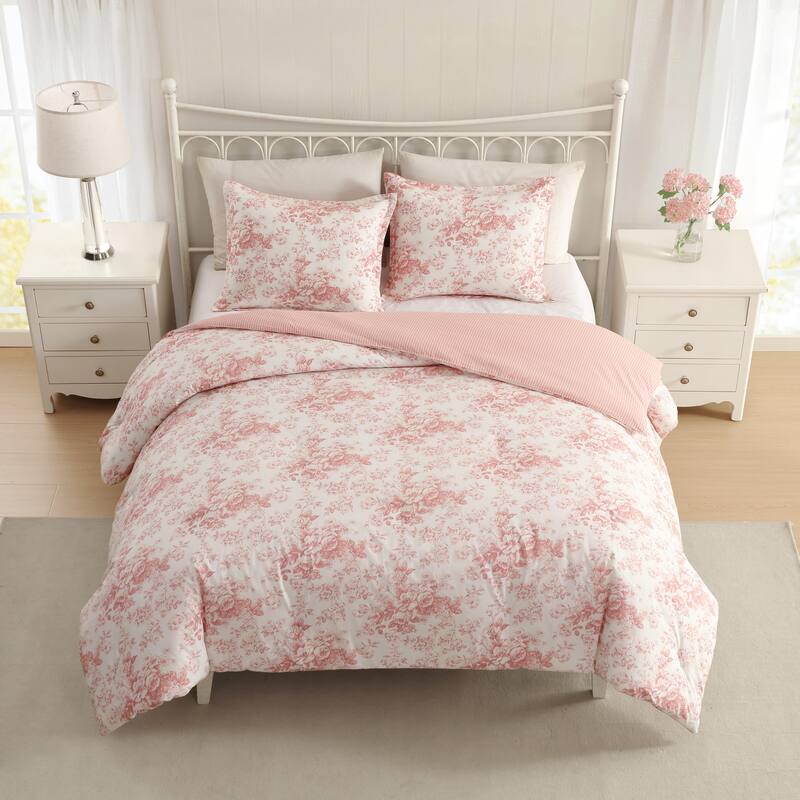 Laura Ashley Toile Delight Cotton Reversible Pink Comforter Set