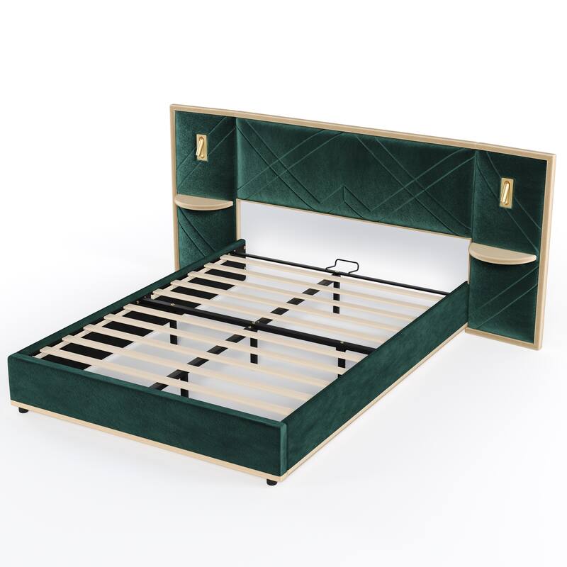 Christopher Knight Home - Voss Velvet Upholstered Bed with 2 Built-in LED Lights and 2 Storage Side Panels