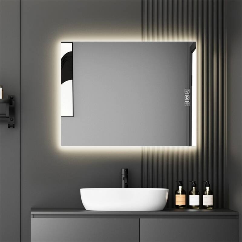 Clear Glass LED Vanity Mirror with Defog, Dimmable Light and Touch Control - 36” x 28” - Clear