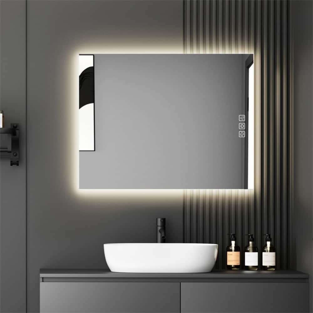 Clear Glass LED Vanity Mirror with Defog, Dimmable Light and Touch Control - 36” x 28”