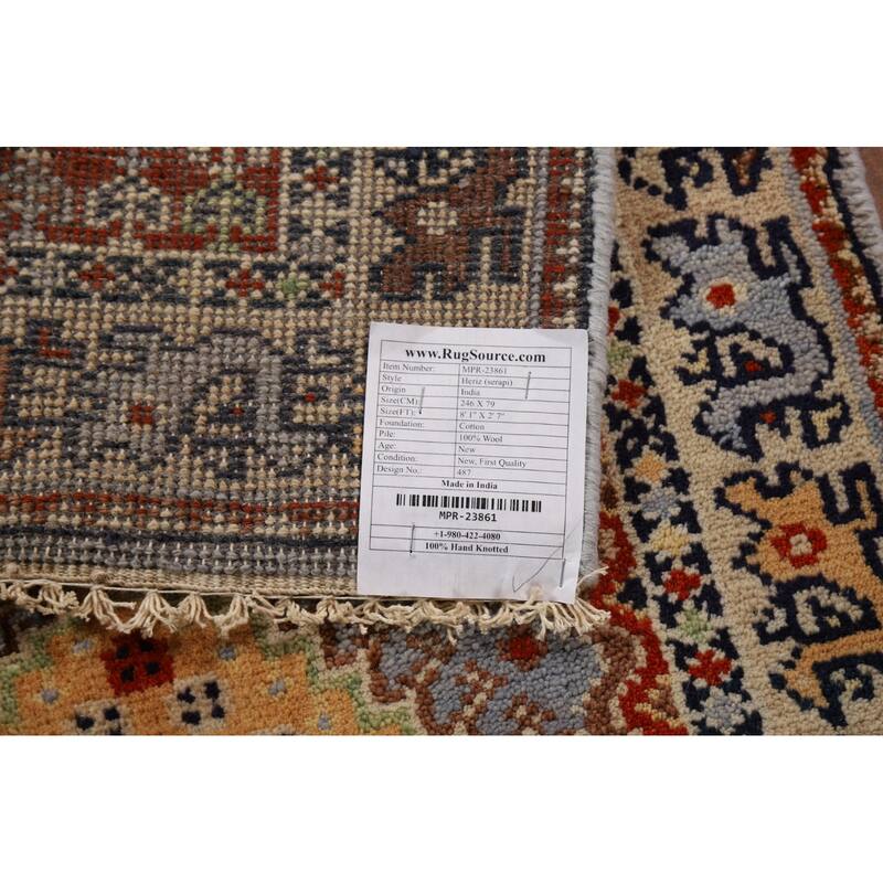 Geometric Traditional Heriz Serapi Runner Rug Handmade Wool Carpet - 2'7"x 8'1"