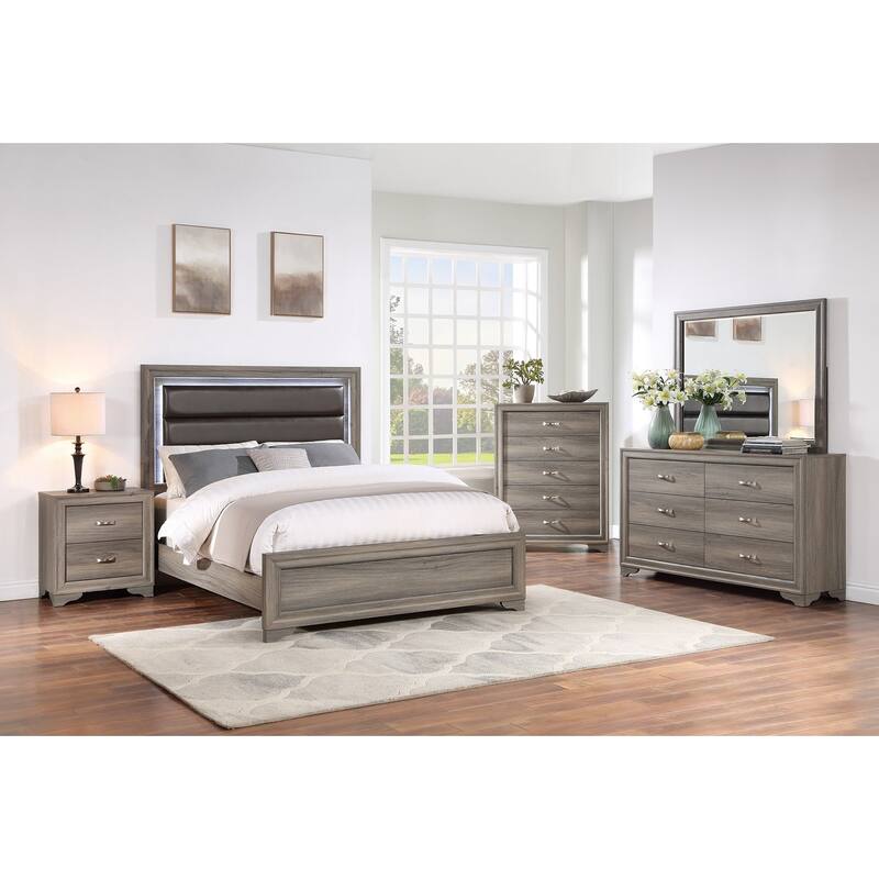 Contemporary Style Bed Set Horizontal Tufting Headboard Metal Handles Espresso Finish Bedroom Furniture