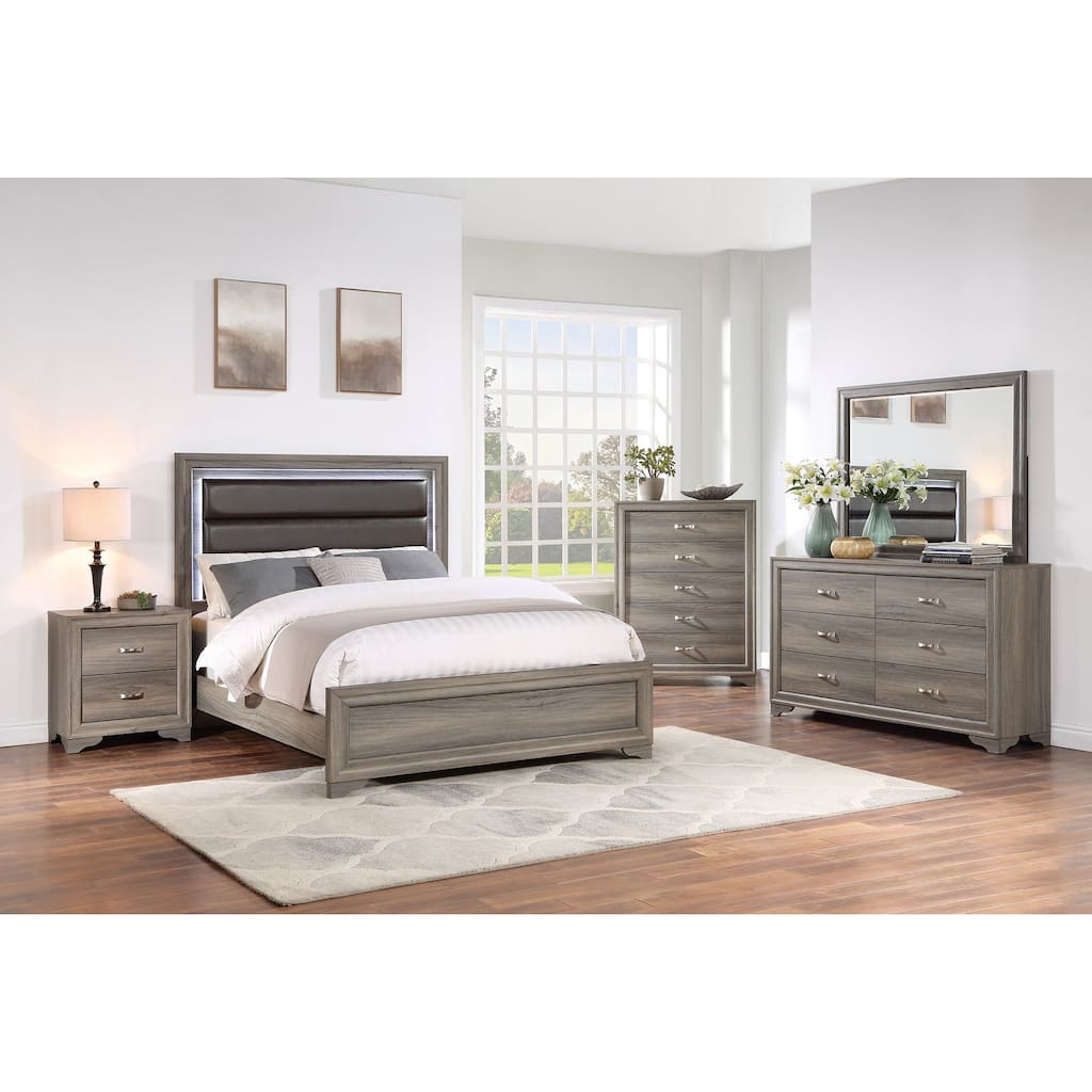 Contemporary Style Bed Set Horizontal Tufting Headboard Metal Handles Espresso Finish Bedroom Furniture