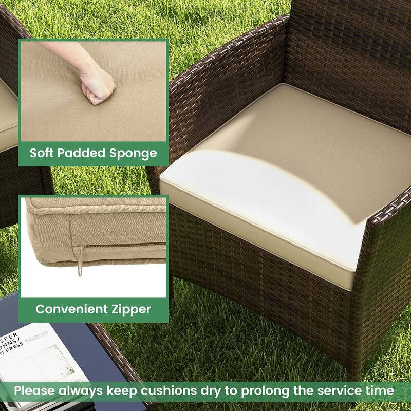 Gymax 4 PCS Patio Rattan Conversation Set Outdoor Wicker Furniture Set
