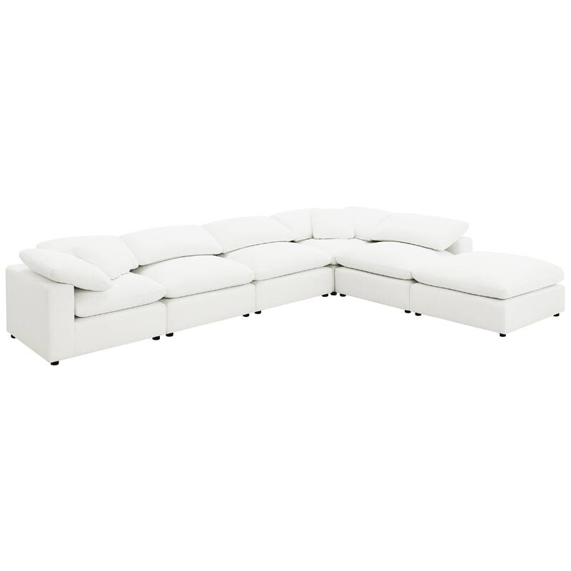 Allias 6pc Modular Sectional Sofa, Ivory White Boucle, 2 Pillows
