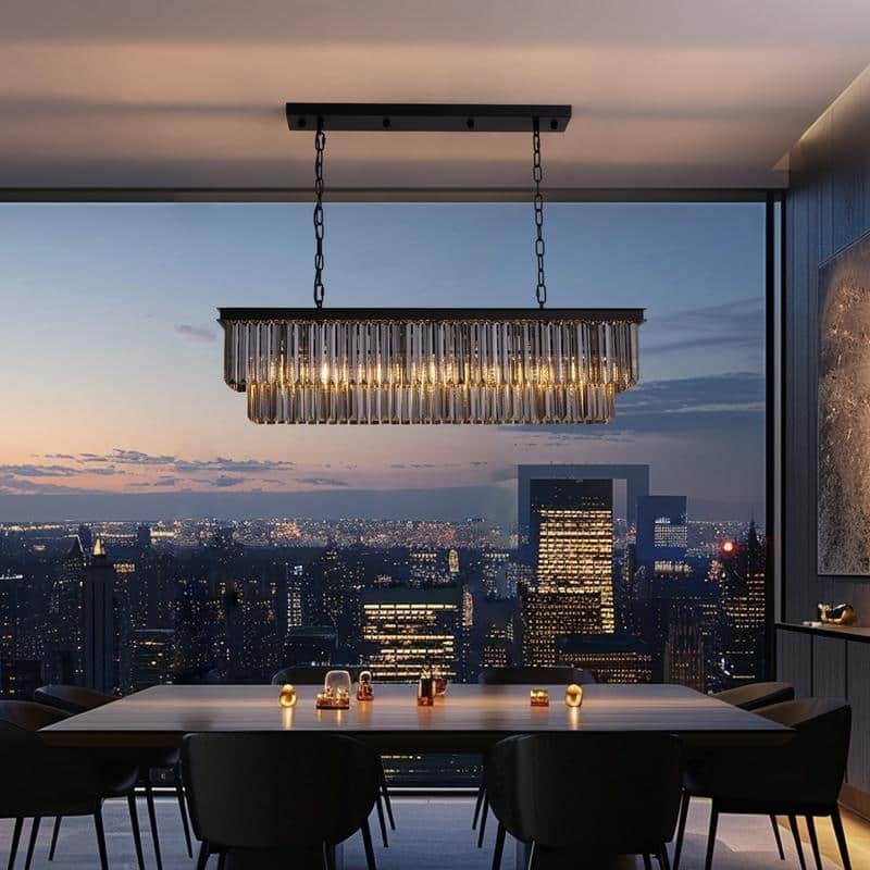 40 in. Smoky Grey Modern Crystal Chandelier 7-Light Linear Chandelier Kitchen Island Pendant Light for Dining Room