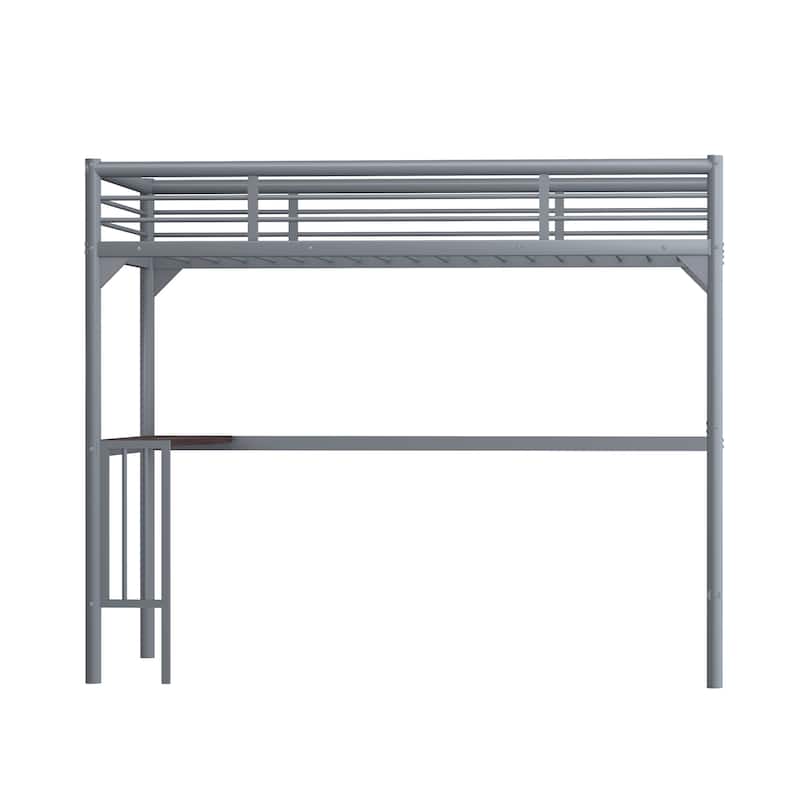 Twin Size Metal loft Bed with Desk, Ladder and Guardrails, Bookdesk under Bed for Bedroom