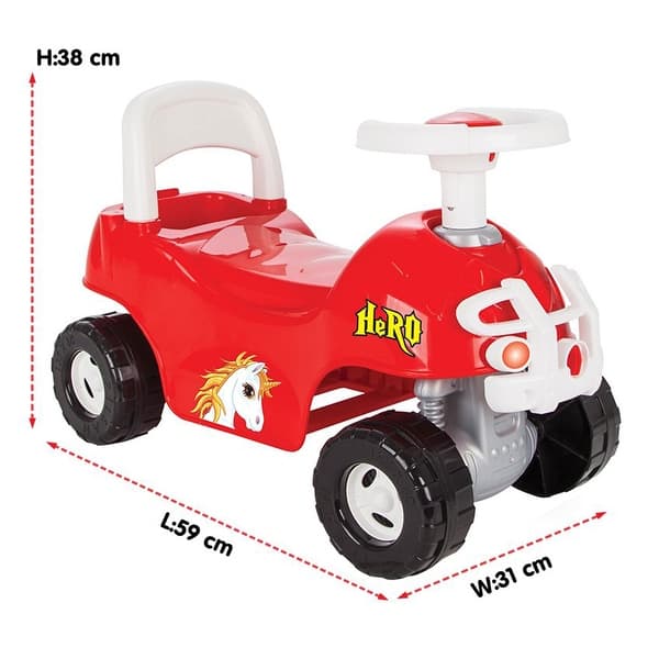 dimension image slide 0 of 2, Pilsan Hero ATV Pedalless Ride On Kids Toy w/ Horn for Ages 36 Months & Up, Red - 11.72