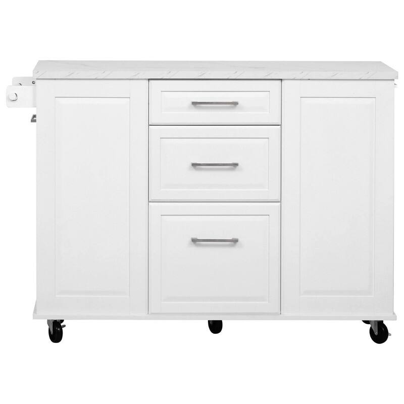 50.7" Kitchen Island with Storage and Concealed Trash Can, Rolling Kitchen Island on 5 Wheels with Drop Leaf, Drawers and Door