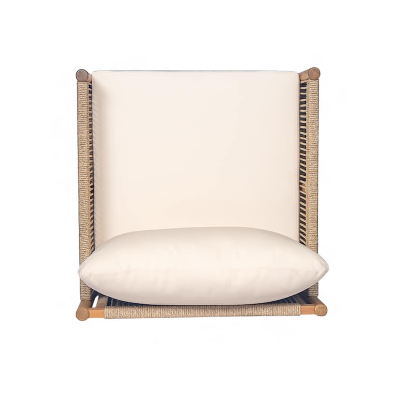 [Set of 2] Modern Outdoor Woven Lounge Chair with Solid Wood Frame and Comfortable Polyester Cushions, for Garden or Balcony