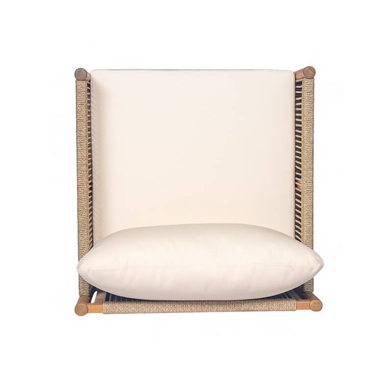Modern Outdoor Armchair, Patio Woven Lounge Chair with Solid Wood Frame, Cushions, Poolside Side Chair Balcony Accent Chair