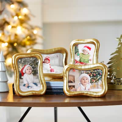 Glitzhome Set of 4 4x6 Vintage Gold Resin Wall or Tabletop Photo Picture Frames