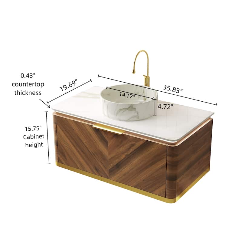 DIPA 36" Bathroom Vanity&Sink, Floating Plywood Storage Cabinet with Sensor Light, Drawer