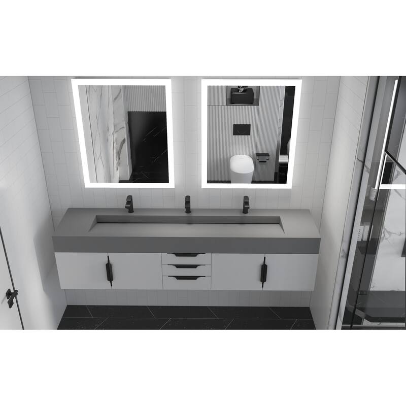 Nile 84" Wall Mounted Bathroom Vanity Set gr/ Gray Top