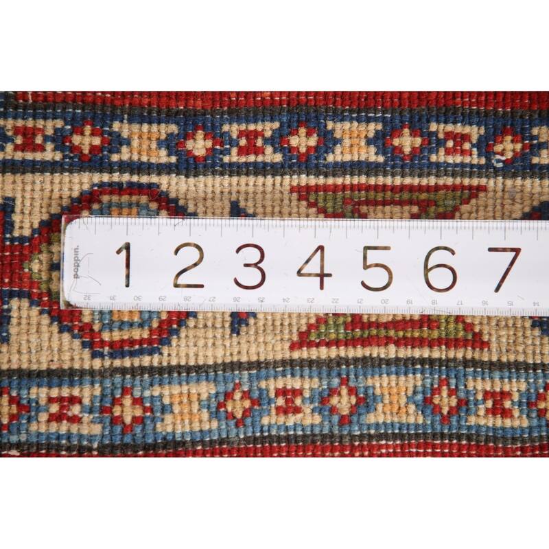 Geometric Kazak Oriental Accent Rug Hand-Knotted Red Wool Carpet - 2'7"x 3'8"