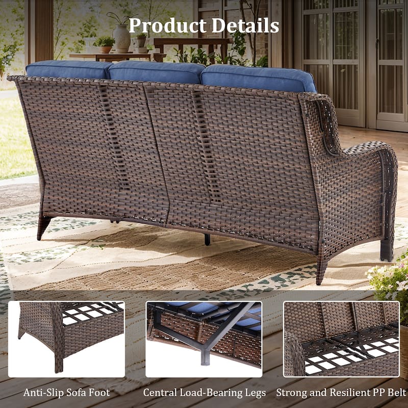 Outdoor Patio Sofa Swivel Chair with 6-Inch Thick Cushions Set