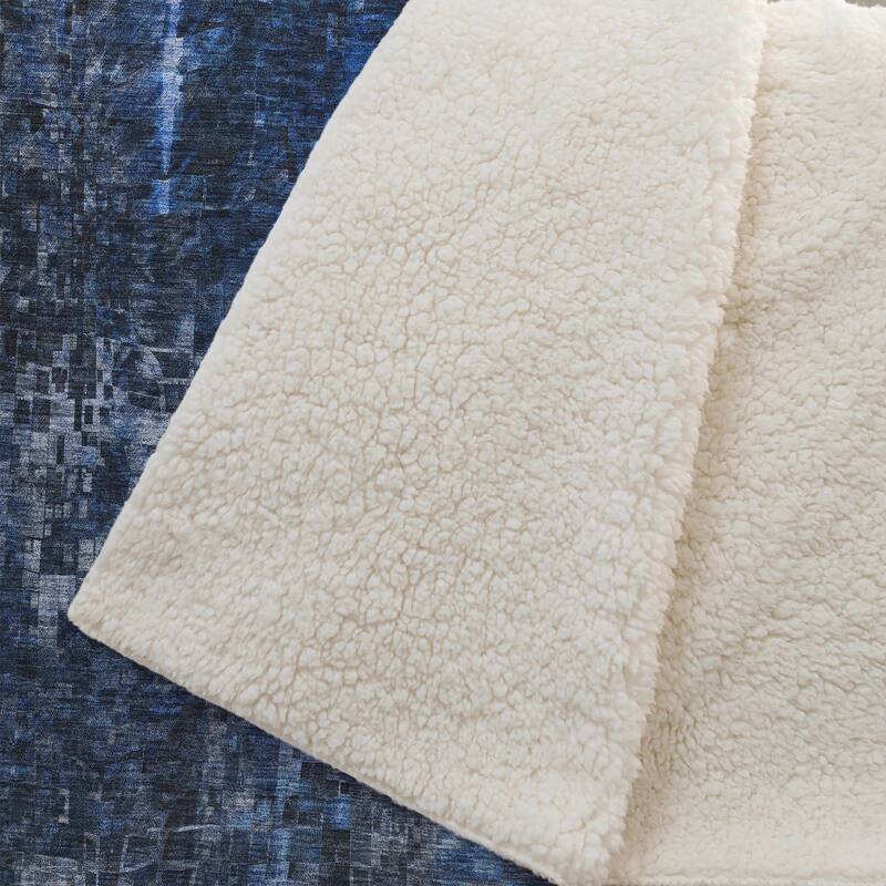 Premium Machine Washable Modern Mosaic Sherpa Throw Blanket