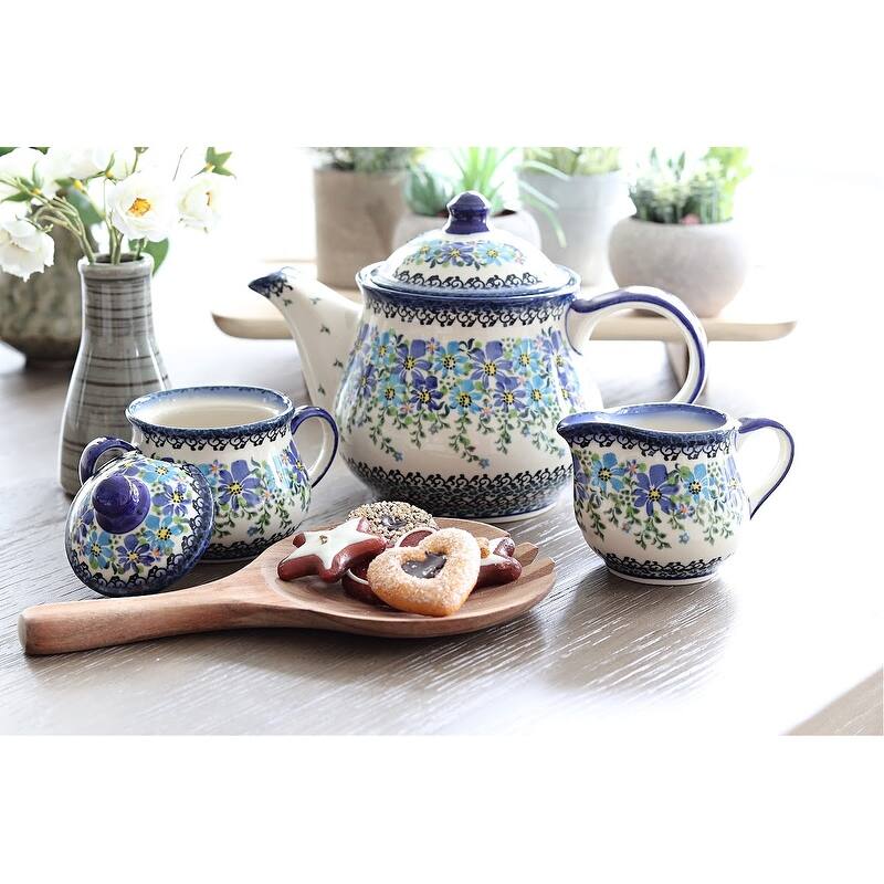 Blue Rose Polish Pottery 1700 Galia 3 Piece Tea Set