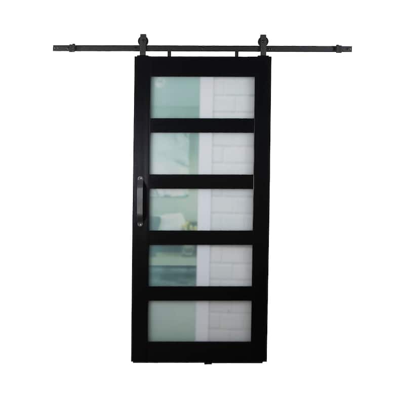 Montana 36"x84" Frosted 5 Lite Black PVC Barn Door Kit