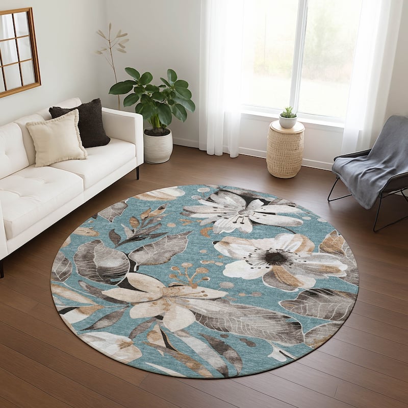 Machine Washable Indoor/ Outdoor Floral Chantille Rug