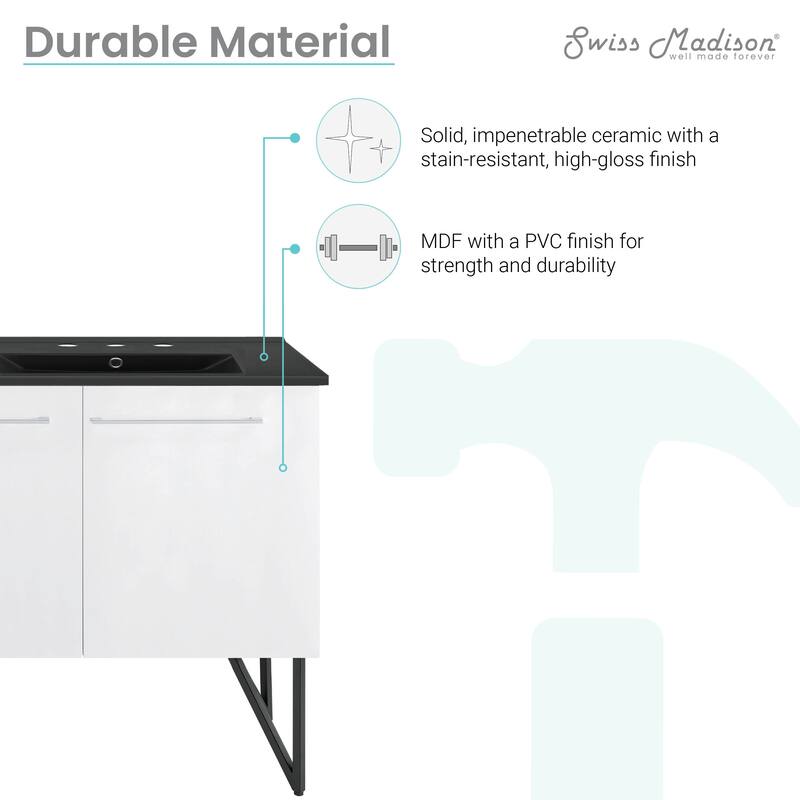 Annecy 60 In. White, Double Basin Bathroom Vanity With Black, 3-Hole ArtificialStone Sink Top