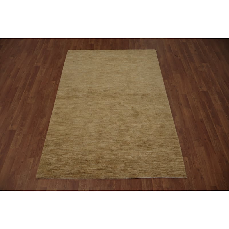 Hand Knotted Oriental 100% Wool Carpet Tribal Contemporary Yellow & Gold Gabbeh Area Rug - 5' 11'' X 4' 0''