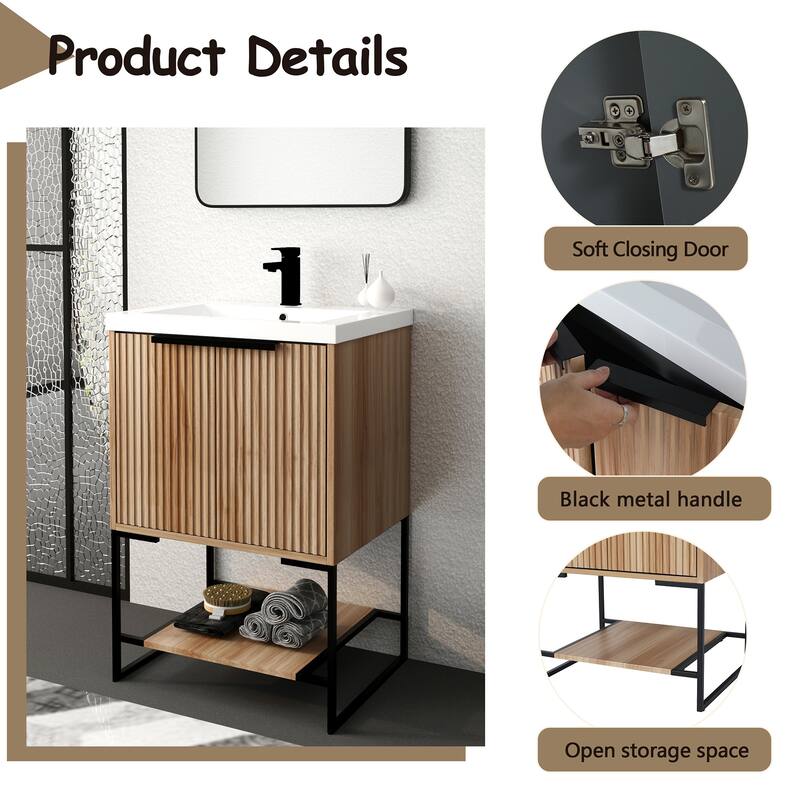 24 inch Plywood Freestanding Bathroom Vanity Set in Maple with Integrated Resin Sink