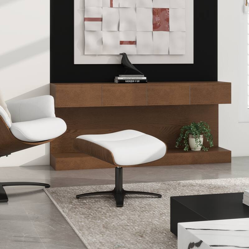Jovan 20.5" Mid-Century Modern Genuine Leather Footstool Ottoman - Porcelain White Leather