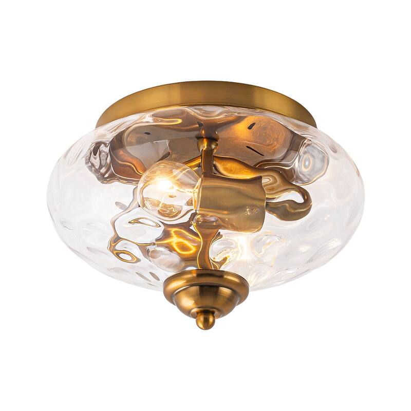 Modern Farmhouse 2-light Water Pattern Hammered Glass Flush Mount 9in