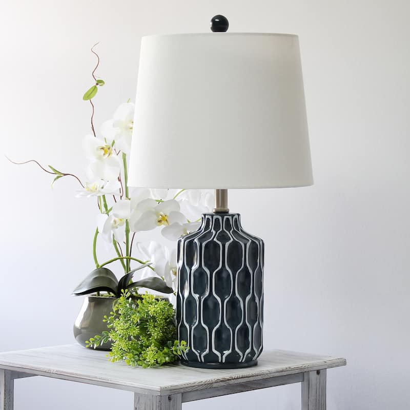 22 in. Blue Finish Table Lamp with White Shade, Sturdy Table Lamp for Living Rooms and Bedrooms