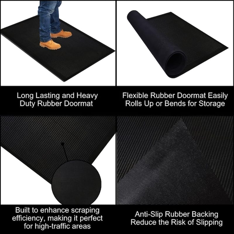 A1HC New Natural Rubber Premium Scrapper Door Mats-Keeps Mud and Dirt Away