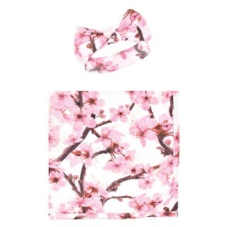 Touched by Nature Infant Girl Organic Cotton Swaddle Blanket and Headband, Cherry Blossom, 0-6 Months
