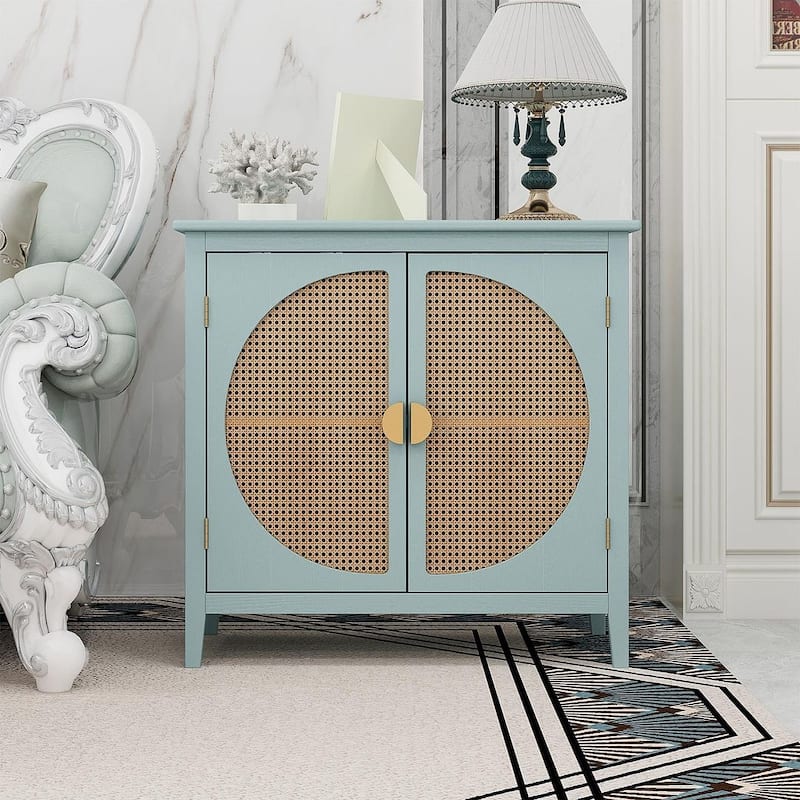 Woven Rattan Wicker Doors Accent Cabinet Sideboard