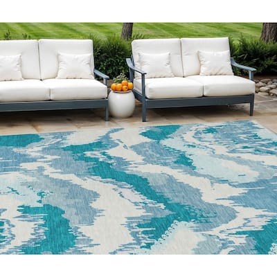 HomeRoots Abstract Transitional Rectangle Outdoor Rug