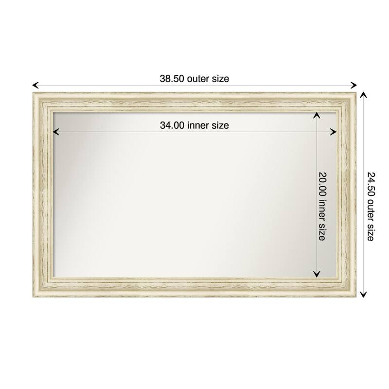 Country White Wash Framed Non-Beveled Custom Wall Mirror, Bathroom Vanity Mirror - Outer Size: 38.5 x 24.5